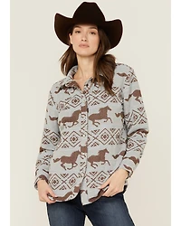 Shyanne Women's Horse Print Blanket Long Sleeve Pearl Snap Western Shirt