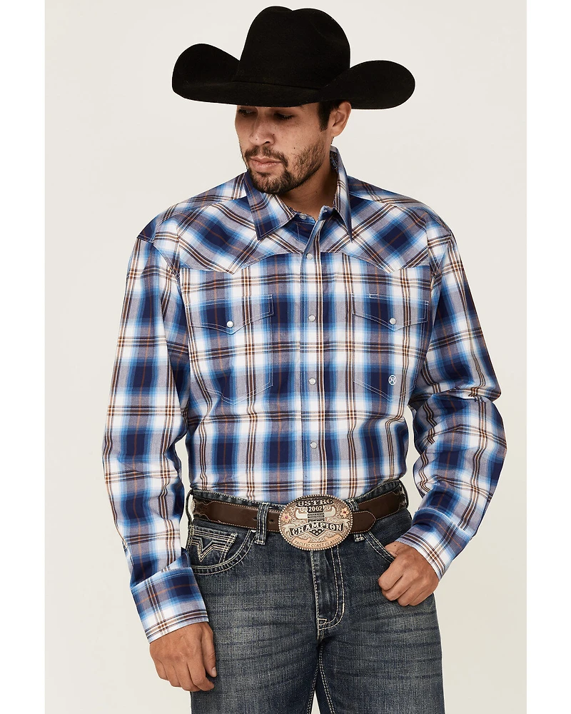 Roper Men's Royal Blue Large Plaid Long Sleeve Pearl Snap Western Shirt