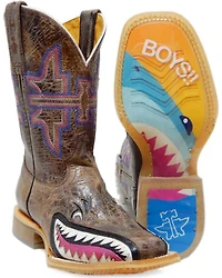 Tin Haul Girls' Tan and Pink Leather Western Boots - Square Toe
