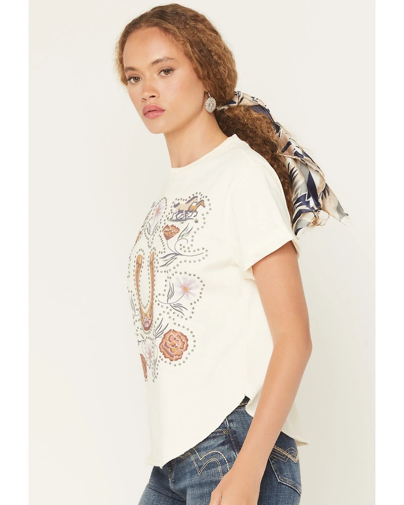 Idyllwind Women's Joyce Floral Horseshoe Short Sleeve Graphic Tee