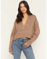 Cleo + Wolf Women's Solid Grommet Cropped Hoodie