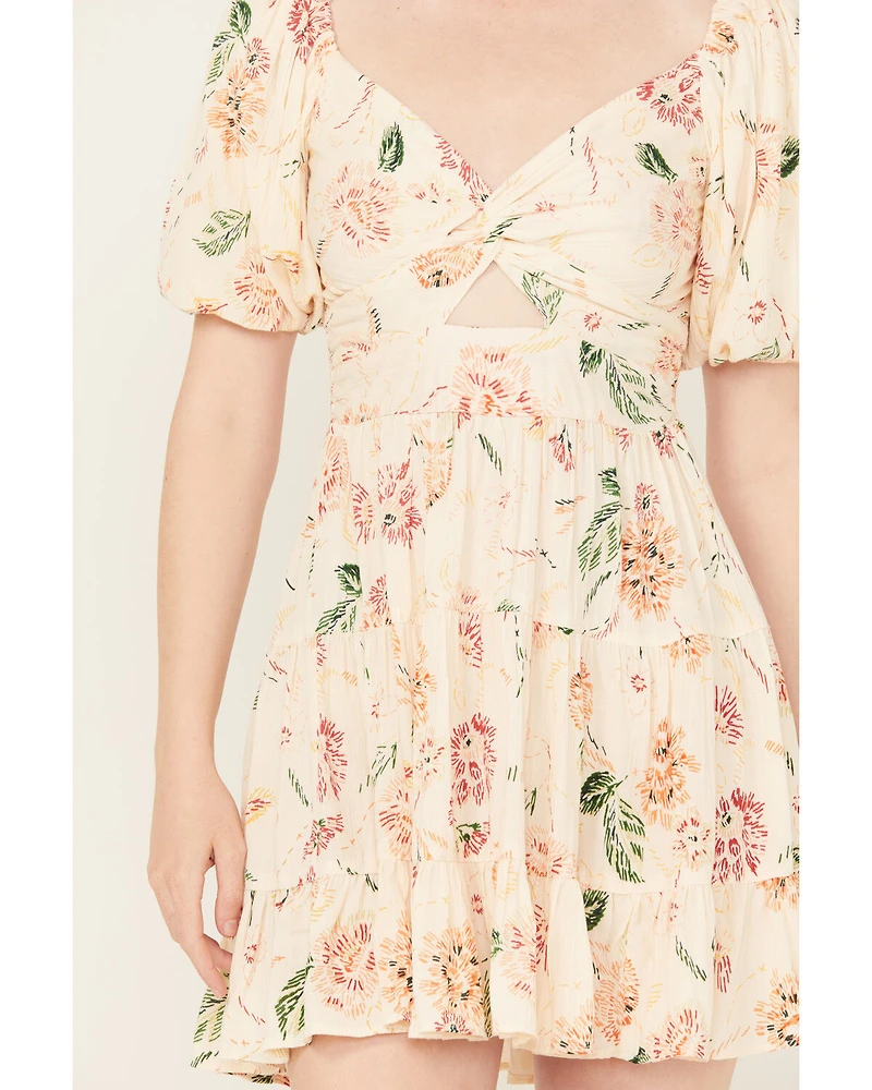 Angie Women's Floral Print Short Sleeve Mini Dress