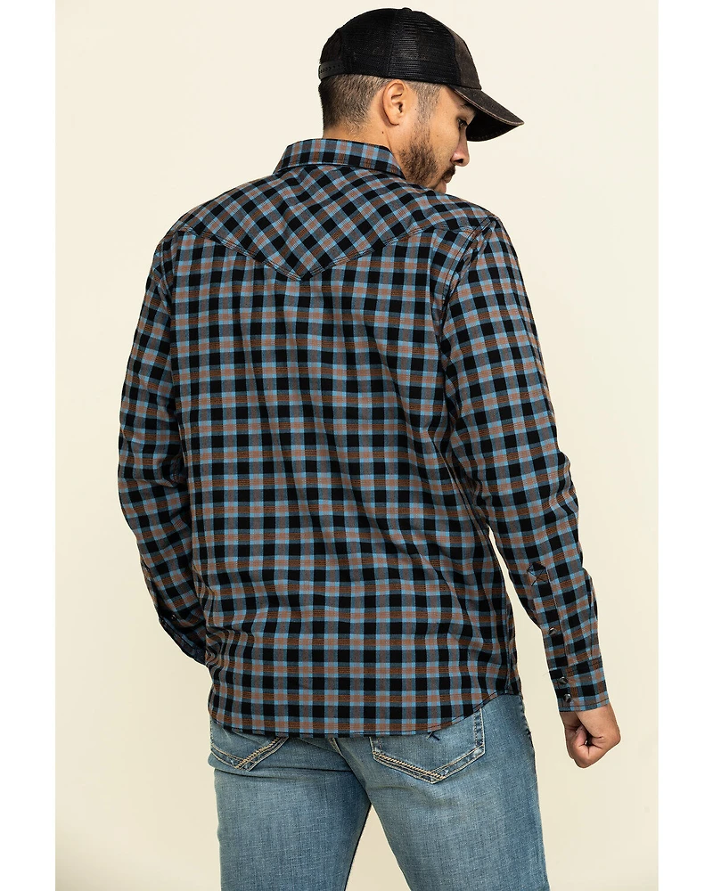 Moonshine Spirit Men's Train Track Check Plaid Print Long Sleeve Western Shirt