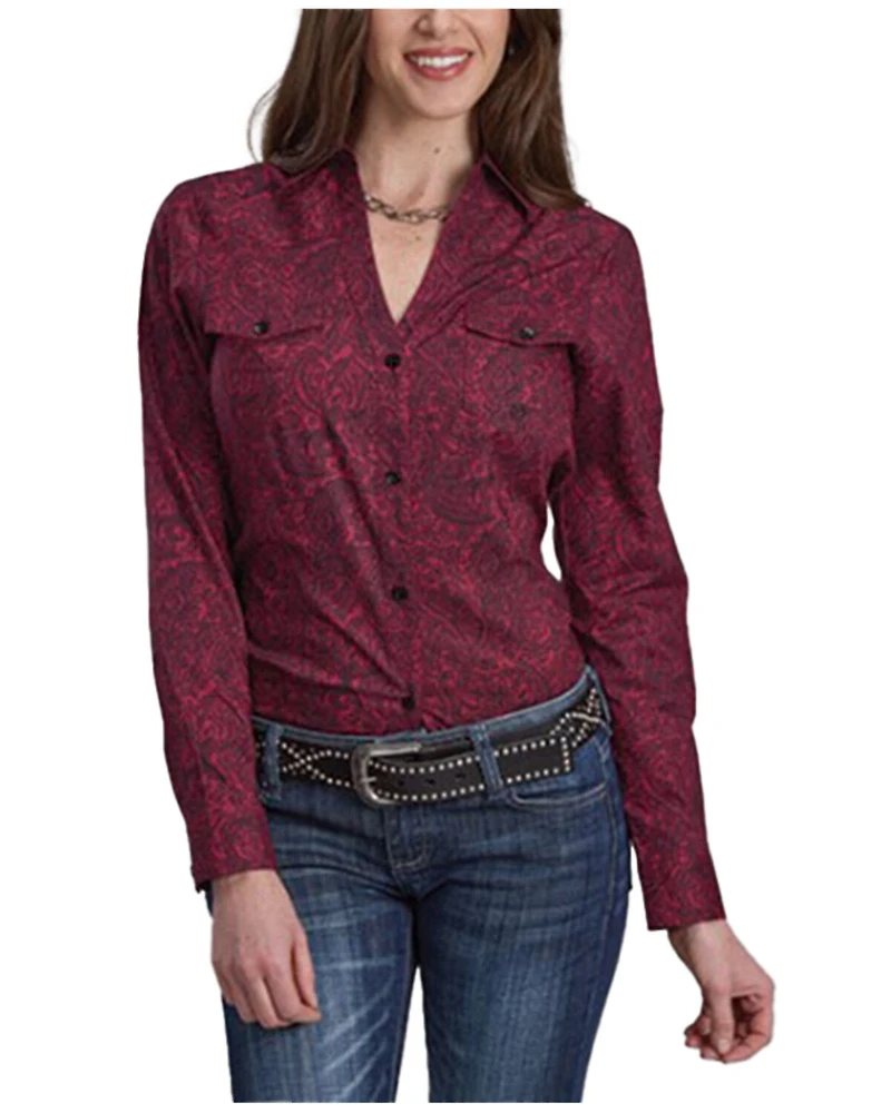 Roper Women's Paisley Print Long Sleeve Button-Down Western Shirt
