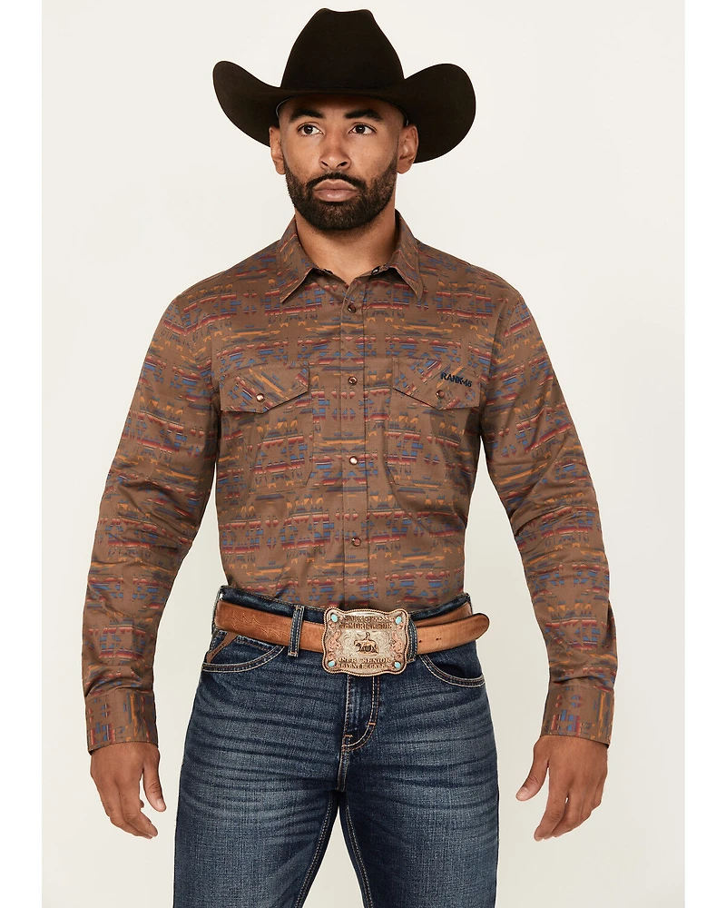 RANK 45® Men's Trinidad Southwestern Print Long Sleeve Pearl Snap Stretch Western Shirt