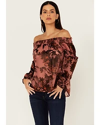 Shyanne Women's Burnout Satin Printed Peasant Top