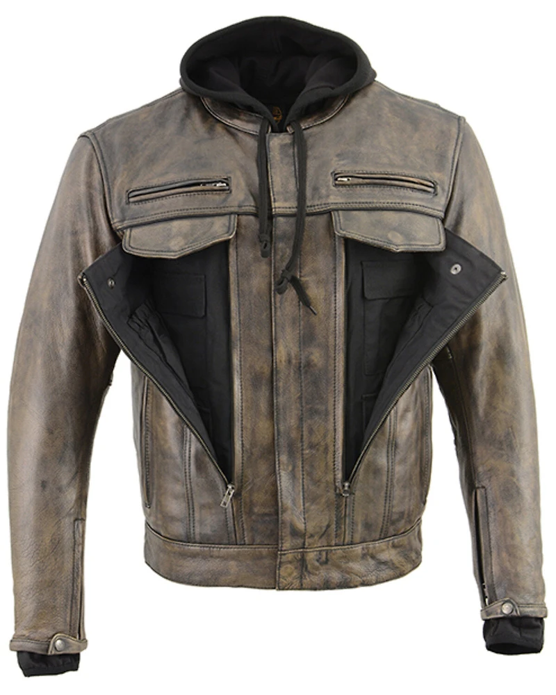 Milwaukee Leather Men's Distressed Utility Pocket Ventilated Concealed Carry Motorcycle Jacket