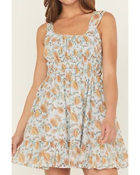 Rock & Roll Denim Women's Floral Print Sleeveless Mini Dress