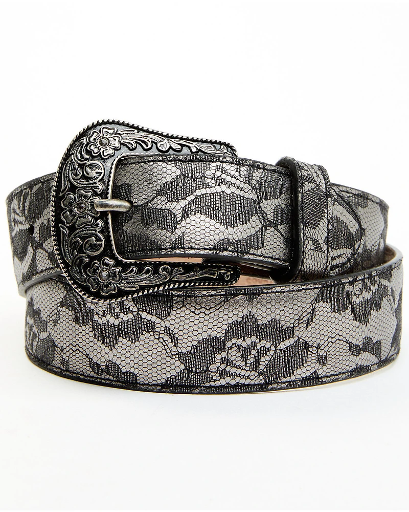Shyanne Women's Silver Floral Lace Belt