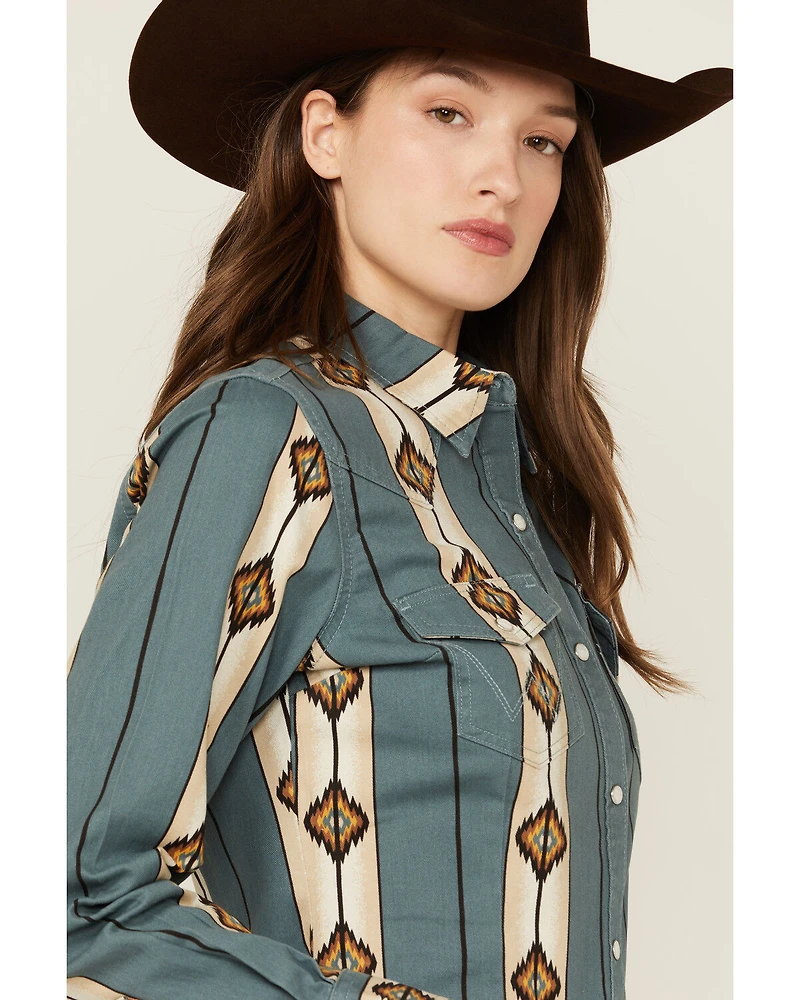 Wrangler Retro Women's Geo Print Long Sleeve Snap Western Shirt