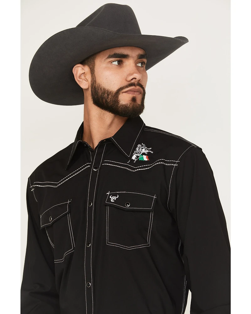 Cowboy Hardware Men's Boot Barn Exclusive Mexico Flag And Bull Long Sleeve Snap Stretch Western Shirt