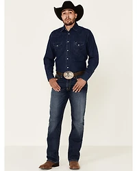 Wrangler Men's Dark Denim Solid Long Sleeve Snap Western Shirt