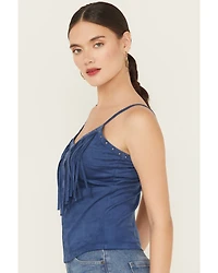 Idyllwind Women's Faux Suede Studded Fringe Sleeveless Tank Top