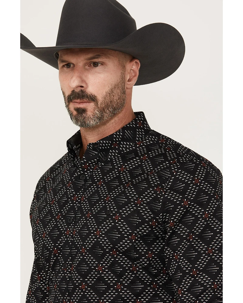RANK 45® Men's Stampede Diamond Geo Print Long Sleeve Button-Down Stretch Western Shirt
