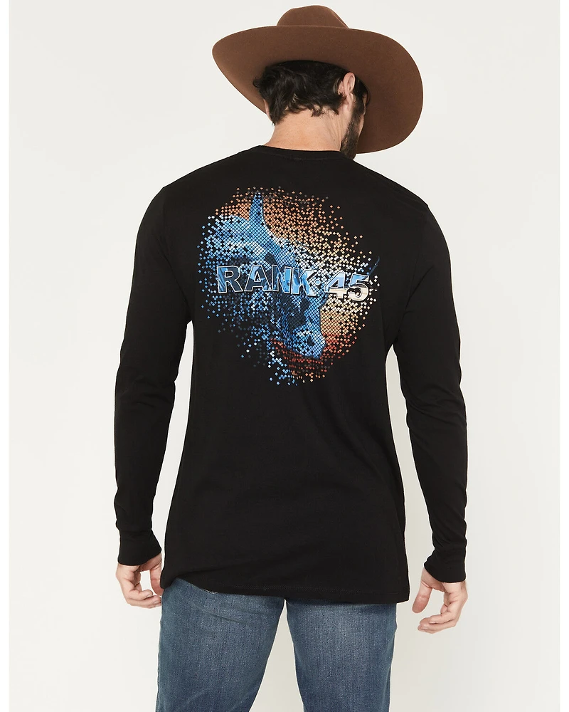 RANK 45® Men's Serape Logo Bull Pixel Long Sleeve Graphic T-Shirt