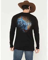 RANK 45® Men's Serape Logo Bull Pixel Long Sleeve Graphic T-Shirt