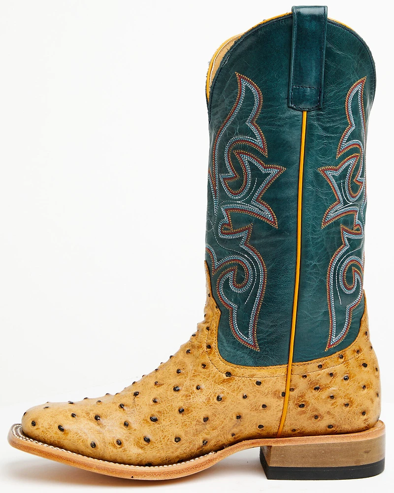 Horse Power Men's Saddle Ranch Ostrich Print Tall Western Boots - Broad Square Toe
