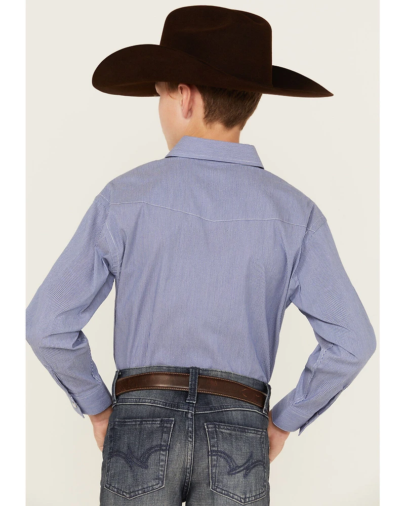 Rough Stock by Panhandle Boys' Striped Long Sleeve Pearl Snap Stretch Western Shirt