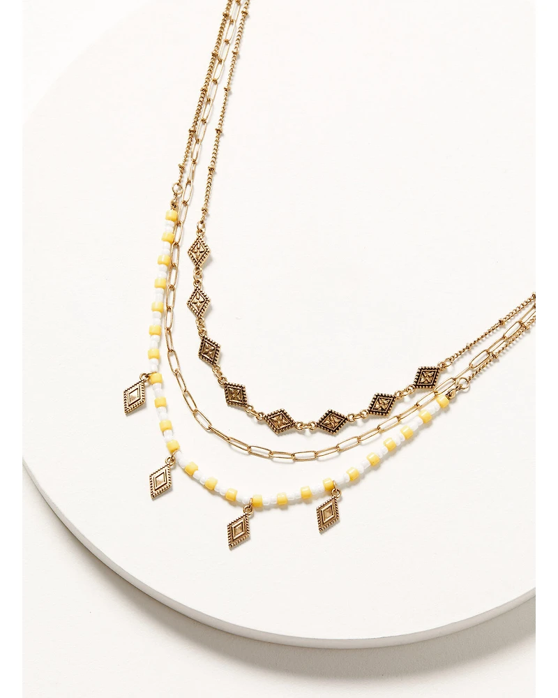 Shyanne Women's Yellow & Gold Beaded Diamond Charm Layered Necklace