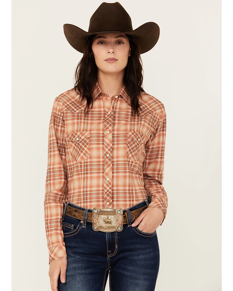 Rough Stock by Panhandle Women's Plaid Print Long Sleeve Snap Western Shirt