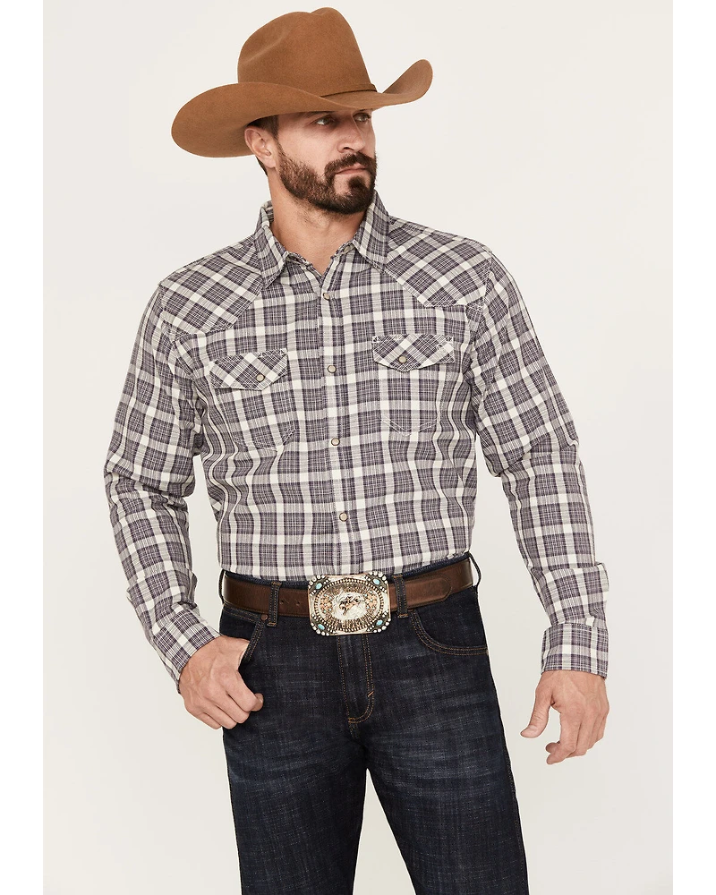 Blue Ranchwear Men's Plaid Print Long Sleeve Western Pearl Snap Shirt
