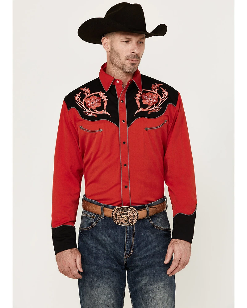 Scully Men's Floral Embroidered Long Sleeve Snap Western Shirt