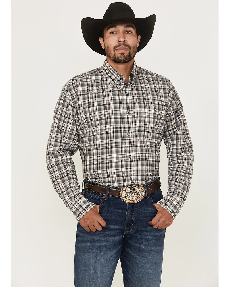 Wrangler Men's Bucking Cancer Plaid Print Long Sleeve Button-Down Western Shirt