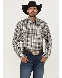 Wrangler Men's Bucking Cancer Plaid Print Long Sleeve Button-Down Western Shirt
