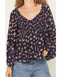 Angie Women's Floral Print Long Bell Sleeve Top