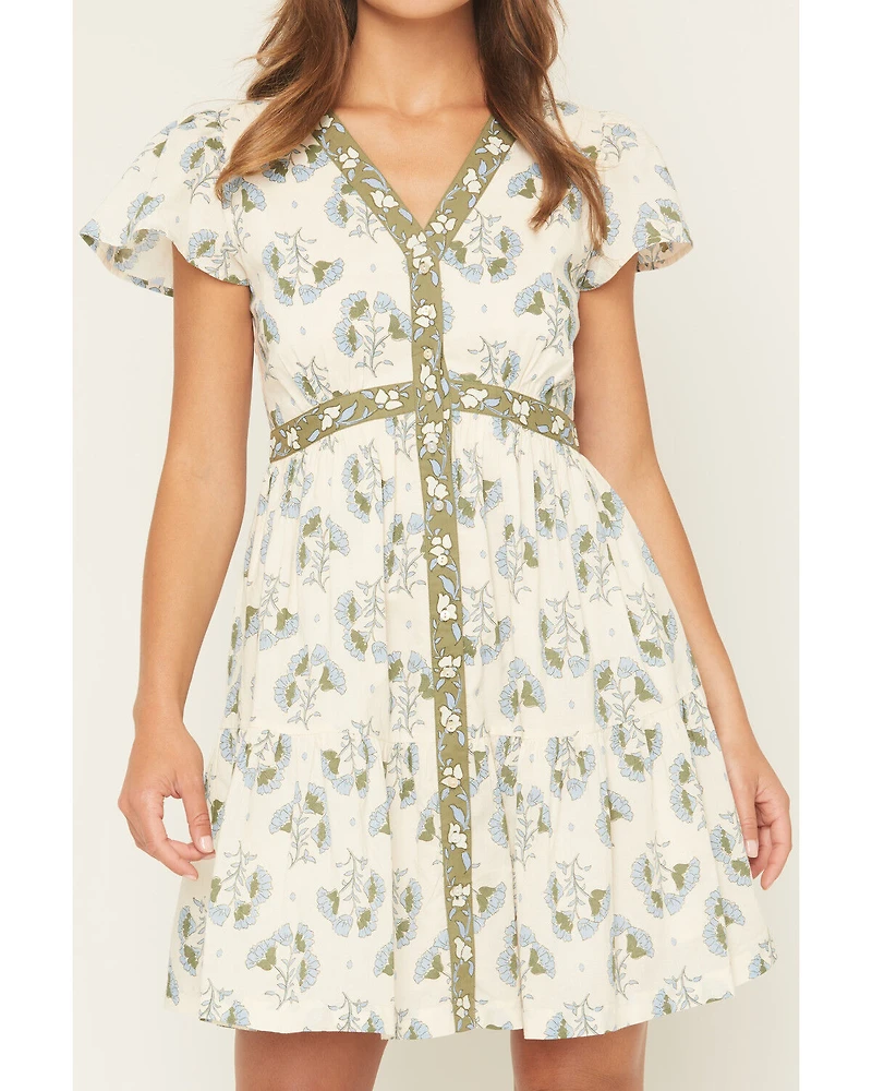 Bila Women's Monaco Floral Border Short Sleeve Mini Dress