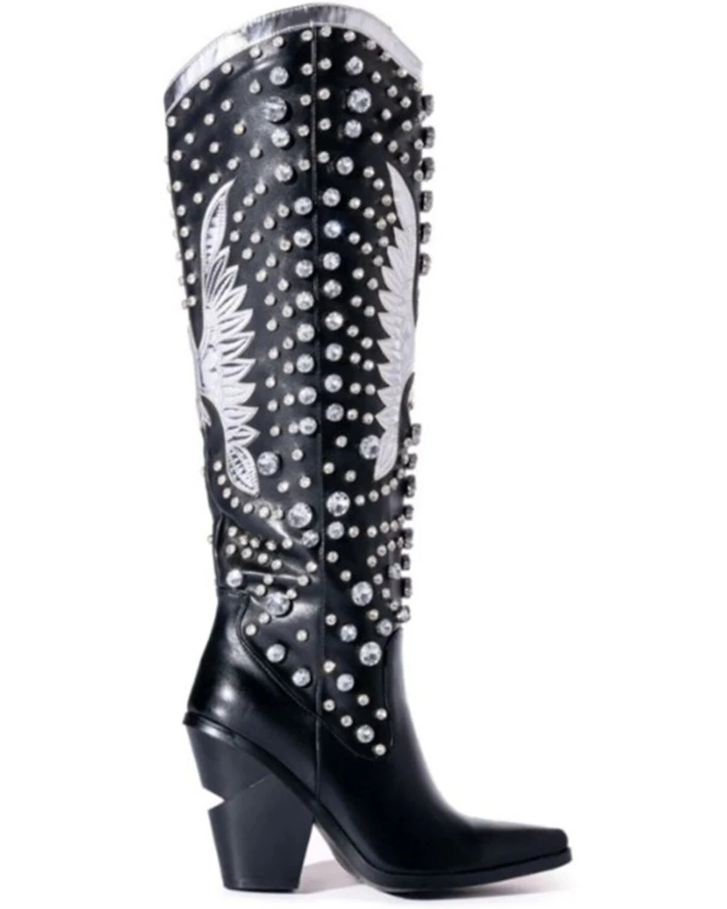 Azalea Wang Women's Upbeat Rhinestone Western Boots - Snip Toe