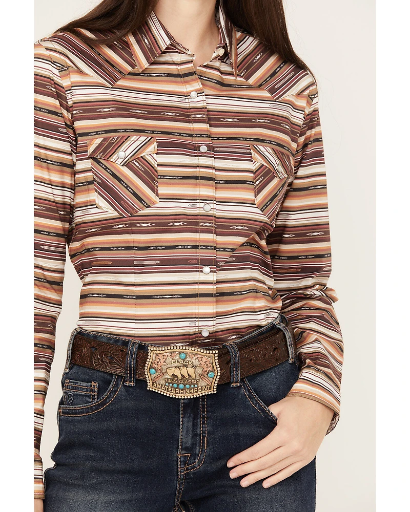 Rough Stock by Panhandle Women's Southwestern Striped Long Sleeve Western Pearl Snap Shirt