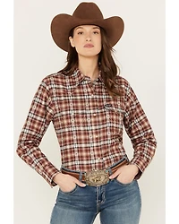 Wrangler Women's Plaid Print Flannel Boyfriend Long Sleeve Snap Western Shirt