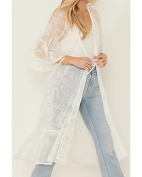 Shyanne Women's Tie-Front Embroidered Mesh Kimono
