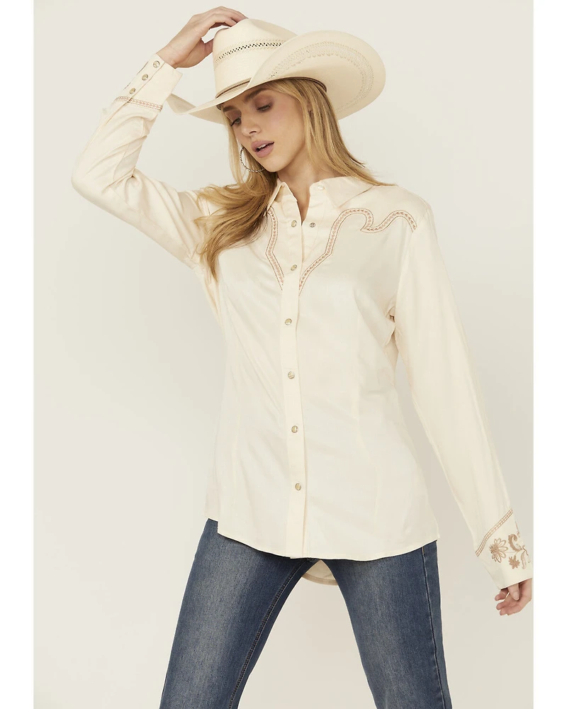Wrangler Retro Women's Floral Embroidered Long Sleeve Pearl Snap Western Shirt