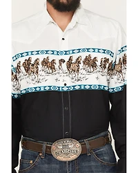 Roper Men's Horse Border Print Long Sleeve Snap Western Shirt