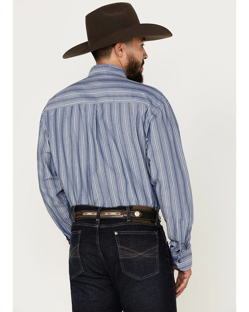George Strait by Wrangler Men's Striped Long Sleeve Button-Down Western Shirt - Big