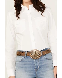 Wrangler Retro Women's Solid Long Sleeve Button-Down Stretch Western Shirt