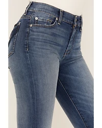 7 For all Mankind Women's Medium Wash Mid Rise Tailorless Dojo Trouser Stretch Denim Jeans