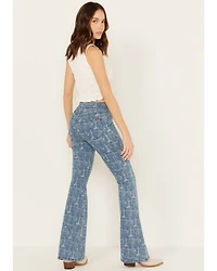 Rock & Roll Denim Women's Medium Wash High Rise Desert Print Bargain Flare Jeans