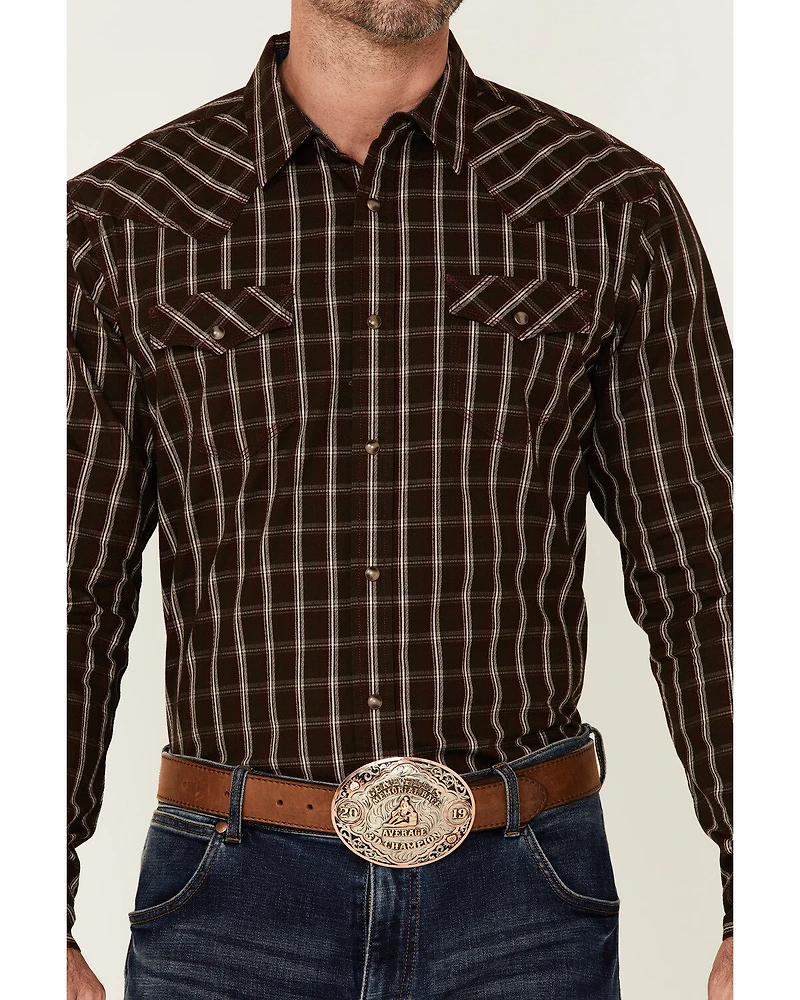 Moonshine Spirit Men's Mahogany Plaid Long Sleeve Snap Western Shirt