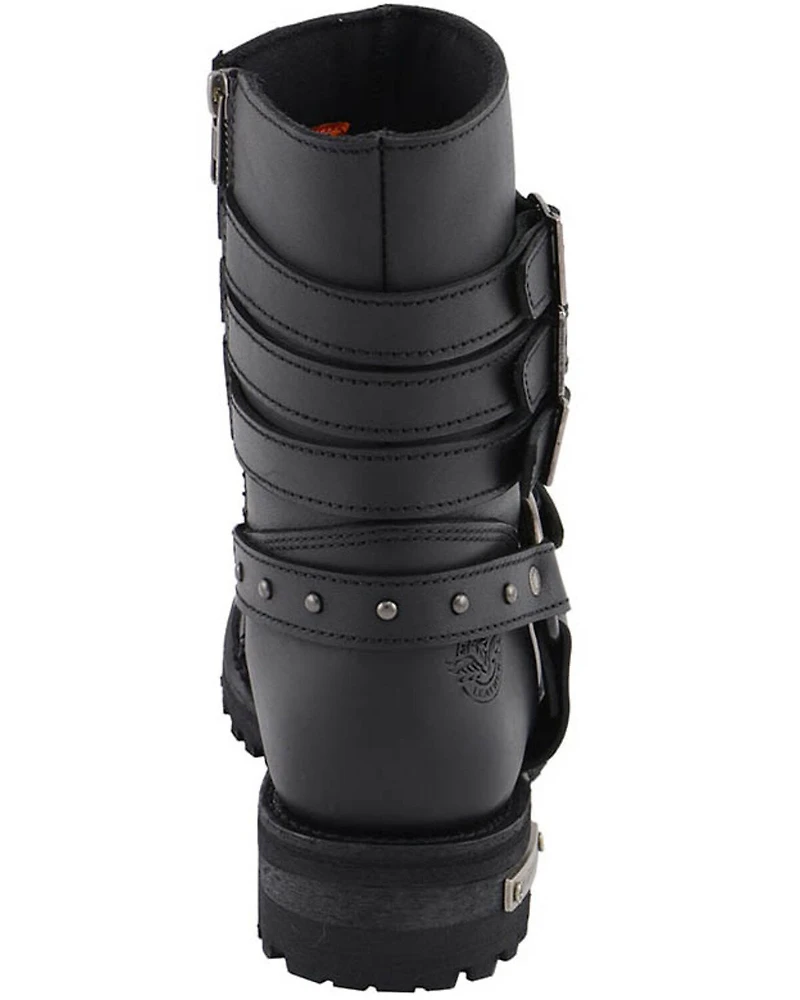 Milwaukee Leather Women's Triple Buckle Harness Moto Boots - Round Toe
