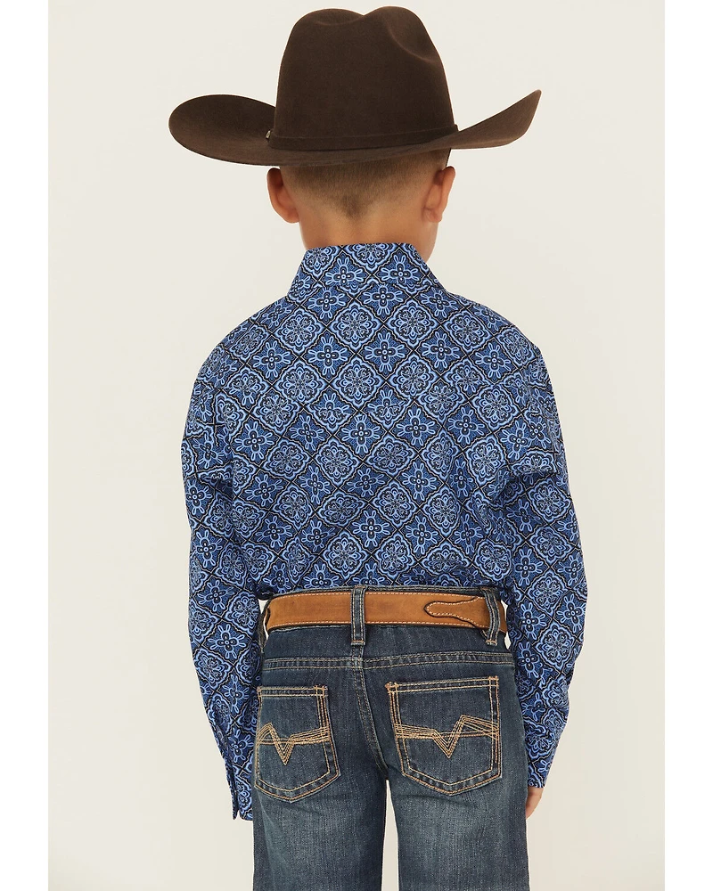 Roper Boys' Medallion Print Long Sleeve Snap Western Shirt