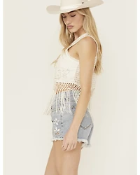 Shyanne Women's Embroidered Eyelet Fringe Vest
