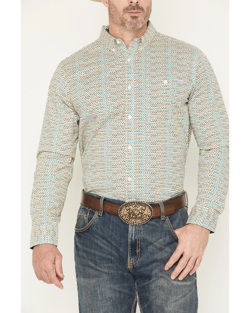 RANK 45® Men's Six Shooter Geo Print Long Sleeve Button-Down Stretch Western Shirt