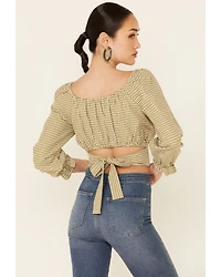 Beyond The Radar Women's Gingham Print Tie Back Crop Top