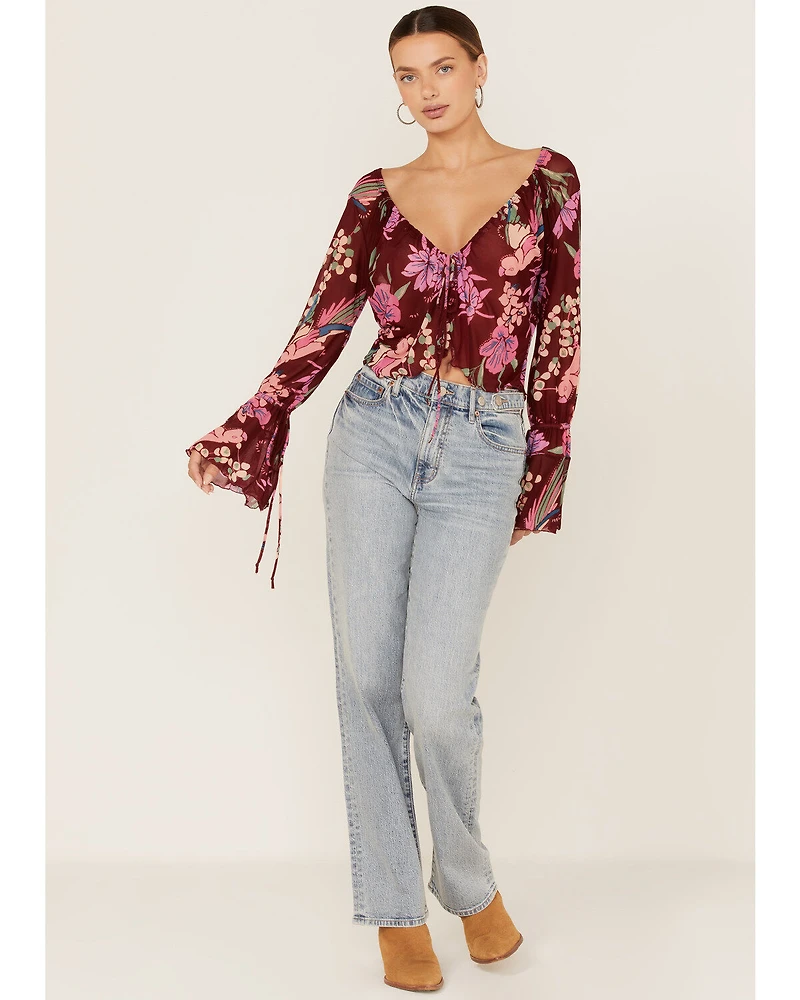 Free People Women's Floral Print Of Paradise Tie Front Crop Top