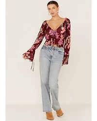 Free People Women's Floral Print Of Paradise Tie Front Crop Top