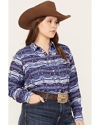 Ariat Women's Southwestern Oceanic Print Long Sleeve Western Pearl Snap Shirt - Plus