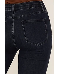 Saints & Hearts Women's Dark Wash High Rise Embroidered Slit Flare Jeans